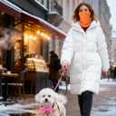 Double-layer Thick Fleece Ski Neck Gaiter, Winter Scarf Face Mask for Men Women, Warmer Beanie for Big Heads (Orange)