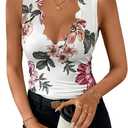 SOLY HUX Women's Deep V Neck Floral Tank Top Summer Sleeveless Shirt Slim Fitted Elegant Tops (S)