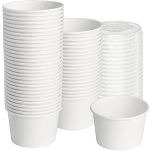 ESSENTIAL Paper Ice Cream Cups with Lids, 50pcs 8oz Disposable Dessert Bowls with Lids for Hot or Cold Food, Paper Snack Containers for Sundae, Frozen Yogurt, Soup (White)