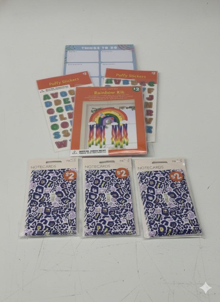 Kids Craft & Stationery Bundle – Stickers, Rainbow Craft Kit, Notecards set of  7 pack 