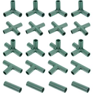 20Pcs 16mm Greenhouse Frame Connector, 5 Types Stable Gardening Pipe Fitting for Plant Support, Tomato Trellis Brackets, Joint for Stakes & Tubes