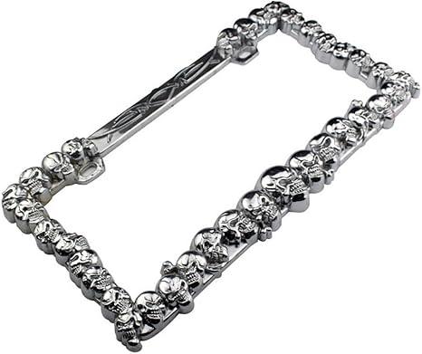 YOUNGERCAR 3D Skulls Style ABS Chrome License Plate Frame Compatible with Universal 2 Hole NO Cap (Moonlight Silver-Skull)