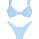 ZAFUL 2025 Cheeky Bikini Sets for Women High Cut Swimsuit Textured Ribbed Bikini Thong Bathing Suit Sky Blue S