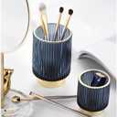 Makeup Brush Holder Organizer, Heavy Crystal Glass Brush Storage Holder, Vintage Cosmetic Make Up Bathroom Brushes Cup Pen Pencil Toothbrush Holder Striped Vase (Large (blue))