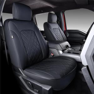 Ford F150 seat Covers Front 2 Sets,Leather Waterproof Protectors,Custom Fits 2015-2020 Super Crew Cab(XL XLT) Bucket Seats,Preserves Seat Func(Airbags)(NOT for 40/20/40 Jump Seat) (Black)