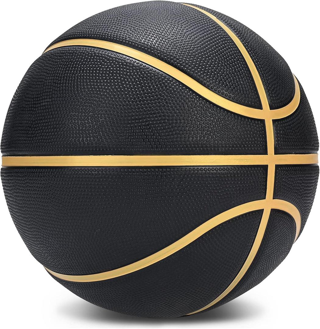 Dakapal Rubber Basketball Size 5 for Teens Adults Indoor Outdoor Basketballs for Game Gym Training Competition Sports Streetball Gift for Boys Girls Youth (Black&Gold/Deflated)