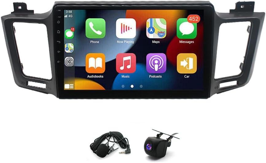 4+64G 10inch Car Radio Stereo with Carplay Android Auto for Toyota for RAV4 2013-2018 Double Din Android 13 Touch Screen Car Radio Receiver w/WiFi GPS Bluetooth SWC AHD Backup Camera Mic