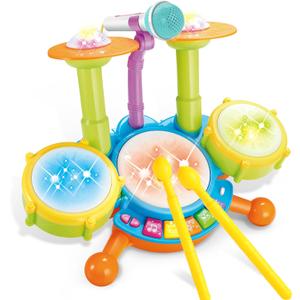 Kid Drum Set for Toddlers 13, Baby Drum Set with Microphone Light Up, Toddler Drums Toys for 1 2 3 Year Old Birthday Gift for Boy Girl