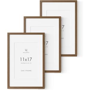 11x17 Oak Picture Frame, Solid Oak 11x17 Poster Frame with Mat to 8x12(Openning Size is 7.5x11.5), Natural Wood 17x11 Frames for Wall, (Walnut Set of 3), 11x17 in - 3P