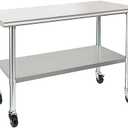HARDURA Stainless Steel Table with Wheels 24 x 48 Inches Casters NSF Heavy Duty Commercial Work & Prep Table with Undershelf and Galvanized Legs for Restaurant Kitchen Bar and Hotel Garage