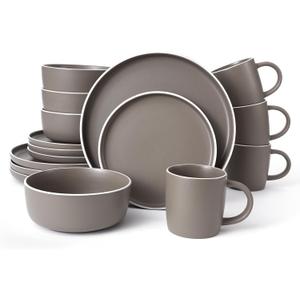 Dinnerware Sets,16 pieces Kitchen Plates and Bowls Set with Mugs, Dish Set for 4, Microwave, Oven & Dishwasher Safe, Brown Speckled