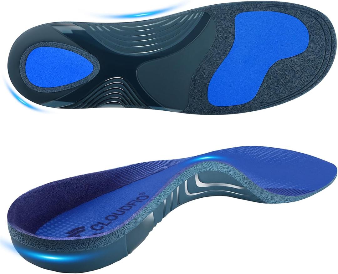 Cloudflo Plantar Fasciitis Insoles for Men Women,High Arch Support for Pain Relief,Shoe Inserts Orthotic for Flat Feet,Work Boot Insoles for Shock Absorbing Inserts (Fit for Standing All Day) DB-S (Men 5.5-6.5|women 7.5-8.5(260mm), Dark-blue)