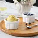 MALACASA Ramekins 6 oz Oven Safe, Porcelain Creme Brulee Ramekins Pudding Custard Cups Small Ceramic Souffle Dishes Ramakan Ramiken Ramicans Baking Bowls Set of 6, White, Series RAMEKIN-DISH