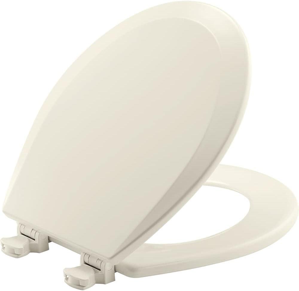 Bemis 500EC Durable Wood Toilet Seat with Easy Clean Hinges, Made in USA, Round, Biscuit