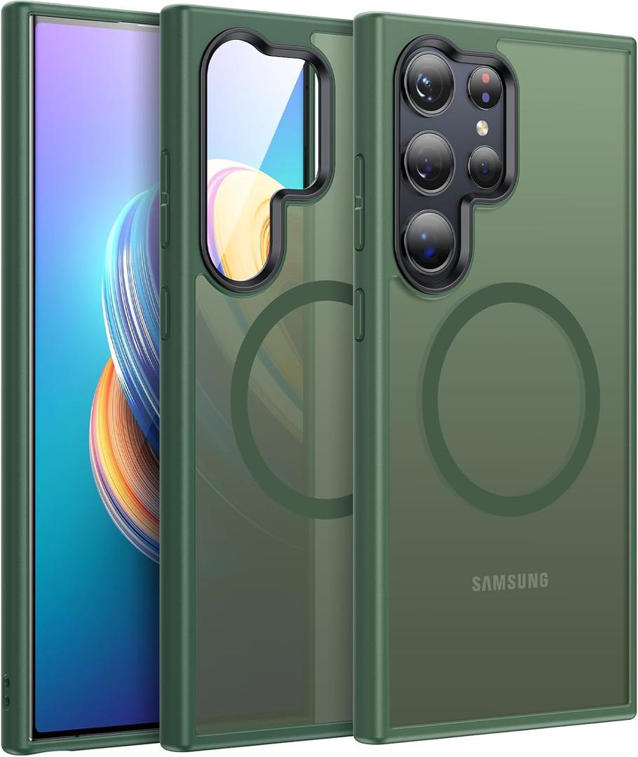 Meifigno Magic Mag Series for Samsung Galaxy S24 Ultra Case 6.8", [ MagSafe-Compatible & MIL-Grade Protection ][Translucent Matte Back & Textured Sides ], Magnetic for Galaxy S24 Ultra Case,Green