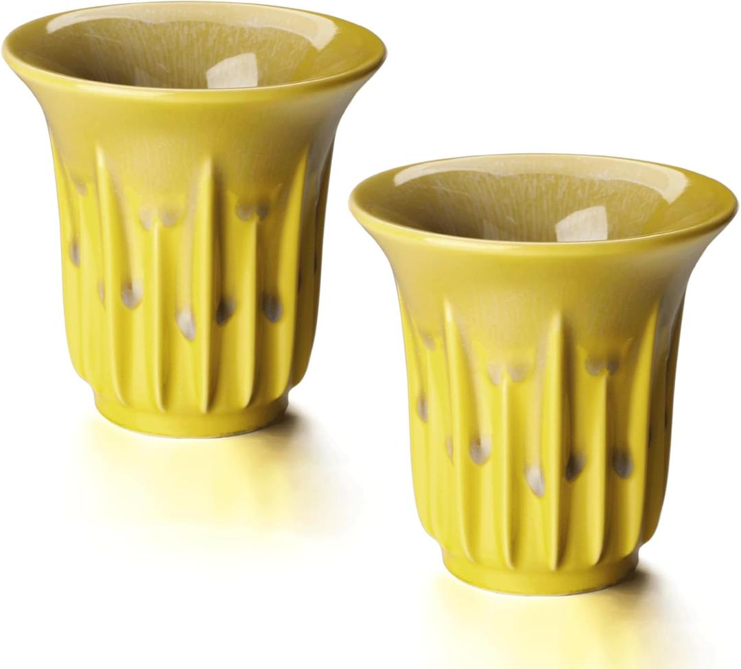 Espresso Cups Set of 2,Ceramic Coffee Cup 5oz Double Walled Demitasse Cups Espresso Cup for Espresso Machine (Yellow)
