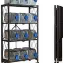 Storage Shelves, Closet Organizers and Storage 4-Shelf Foldable Metal Shelving Units 28" W x 14" D x 50" H for Garage Kitchen Bakers, Collapsible Organizer Rack, Heavy Duty on Wheels (4 -Shelf)