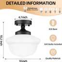 Bagood 10" Black Schoolhouse Light Fixtures Schoolhouse Light Fixtures Ceiling Mid Century Lights Fixture Milk Glass Lights Fixture Semi Flush Mount Ceiling Fixture for Bathroom Kitchen (Bulb Incl)