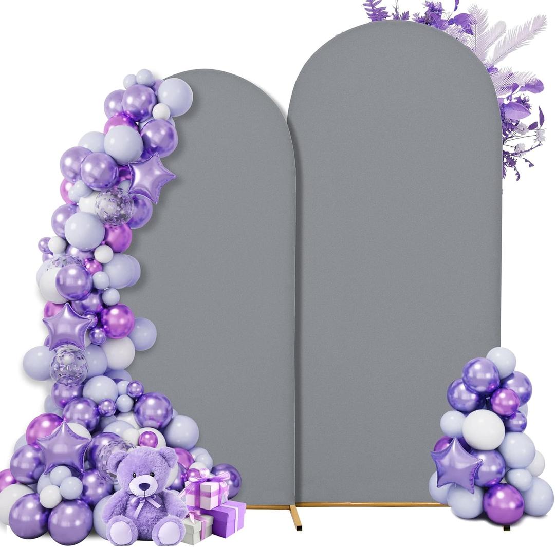 Wedding Arch Cover 7.2FT 6FT Arch Backdrop Cover Spandex Fitted Arch Cover for Round Top Chiara Backdrop Stand Covers for Wedding Birthday Party Baby Shower Banquet Ceremony Decoration (Smoky grey)