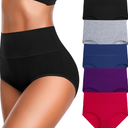 Women's High Waist Cotton Underwear Super Stretchy Briefs Full Coverage Panties Blue 5-Pack One Size Fits All