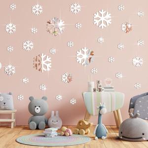 30 Pieces Winter Snowflakes Stickers Acrylic 3D Mirror Wall Sticker Decal Adhesive Removable Snowflakes Wall Decor for Winter Theme DIY Supplies(Silver) (As Picture Shows)