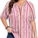 ForHailey Women's Plus Size Short Sleeve Summer Tops Casual Button Down V Neck Blouses Floral Clothing Trendy (White)