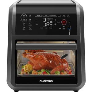 CHEFMAN ExacTemp 12 Quart 5-in-1 Air Fryer with Integrated Smart Cooking Thermometer, 28 Touchscreen Presets, Rotisserie, Dehydrator, Bake, XL Convection Oven with Auto Shutoff, Black