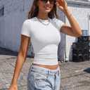 Trendy Queen Womens Short Sleeve T Shirts - Buttery Soft Summer Crop Tops Slim Fit Y2k Basic Tees for Workout
