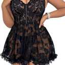 Mixxmix Plus Size Lingerie for Women Open Back Sexy Lingerie Dress Floral Lace Babydoll Chemise Lace Nightgown 4XL
