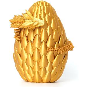 3D Printed Dragon Egg - Gold - Large 12" Flexible Crystal Dragon Inside, Flexible Desk Pet Figure, Animals Fidget Toy, Fantasy Graduation Gift for Kids, Teens & Dragon Lovers