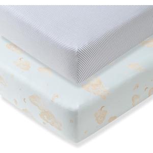 Burt's Bees Baby Essential Organic Cotton Fitted Crib Sheet, Breathable for Boy Girl Standard Crib & Toddler Mattresses (2-Pack, Good Night Sky Blue 2-pk)