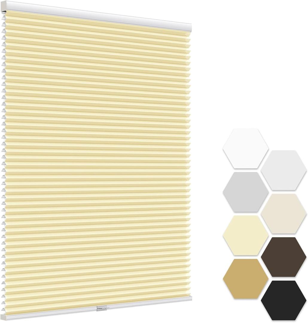 LazBlinds No Tools No Drill Cordless Cellular Shades, Light Filtering Honeycomb Shades Pleated Blinds for Window Size 20" W x 48" H, Cream