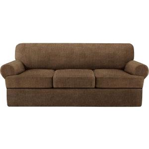Jcones 4 Piece T Cushion Sofa Slipcovers Stretch Couch Cover Furniture Covers with 3 Individual T Cushion Covers, Machine Washable for Living Room (Chocolate, 3 Cushions)