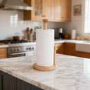Wooden Paper Towel Holder Countertop, Paper Towel Holder Stand Natural Wood Dia 7" Large Round Base Roll Organizer for Kitchen Bathroom Dining Table Home (ZJ281Y)