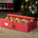 ZOBER Underbed Christmas Ornament Storage Box - Stores 64 3" Ornaments, With Dividers - Tear Proof 600D Oxford Fabric, Ornament Organizer Storage Box, Durable Christmas Containers Holder - Red