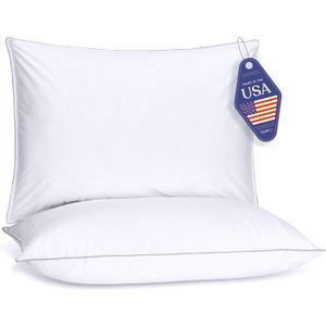 FluffCo Down Alternative Pillows King Size Set of 2 - King Bed Pillows for Sleeping - Made in USA - Cooling Surface and Machine Washable for Side, Back, and Stomach Sleepers (King (U.S. Standard))