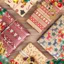 AILAMIDO Christmas Wrapping Gift Paper, 8 Sheets with 32.8ft Jute String, 1 Roll Adhesive Tape and 8 Unique Tags, Kraft Paper for Christmas, 50x70cm