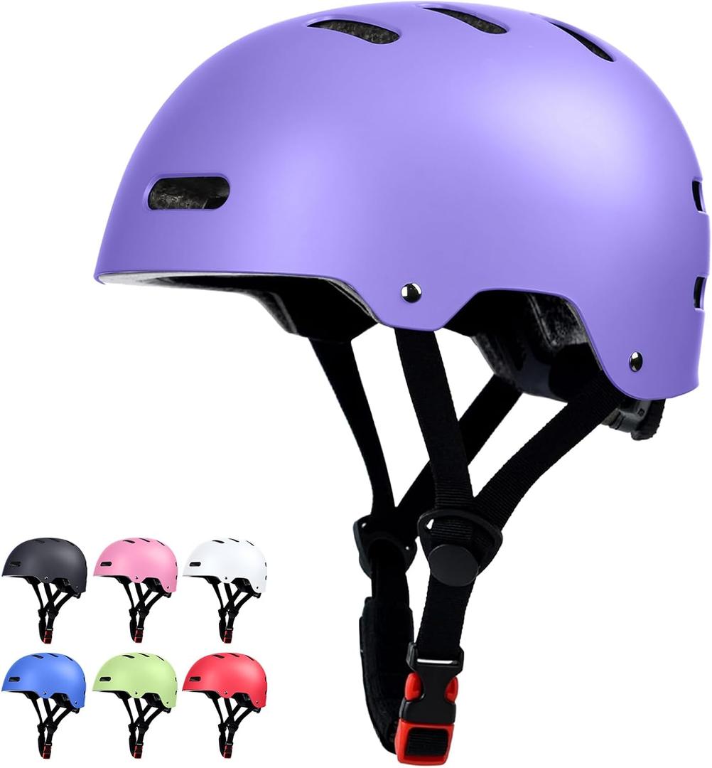 Skateboard Bike Helmet for Adults Women Men Youth Kids (2-3-5-8-14+ Years Boys Girls) - Lightweight Multi-Sport Adjustable Helmets for Bicycle Skateboard Scooter Skate Cycling (Purple)