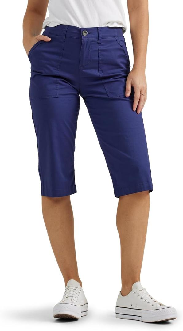 Lee Women's Ultra Lux Comfort with Flex-to-go Utility Skimmer Capri Pant (14, Medieval Blue)