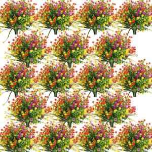 WILLBOND 48 Bundles Artificial Flowers Outdoor,UV Resistant Faux Plastic Plants Greenery Shrubs Flower Bulk for Hanging Planter Porch Window Home Wedding Spring Summer Decor (Bright Color)