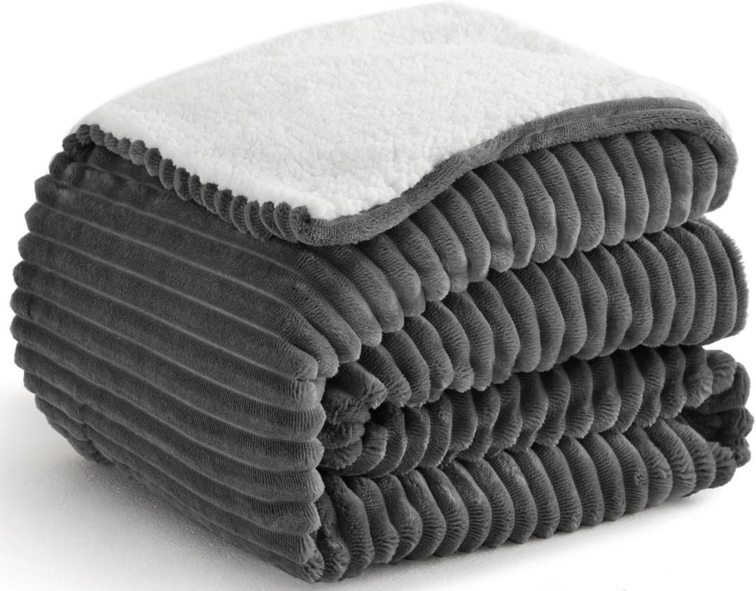 Sherpa Blanket Throw - Soft Cozy Fleece, Warm for Winter, Reversible for Sofa, Grey, 50 x 60 Inches