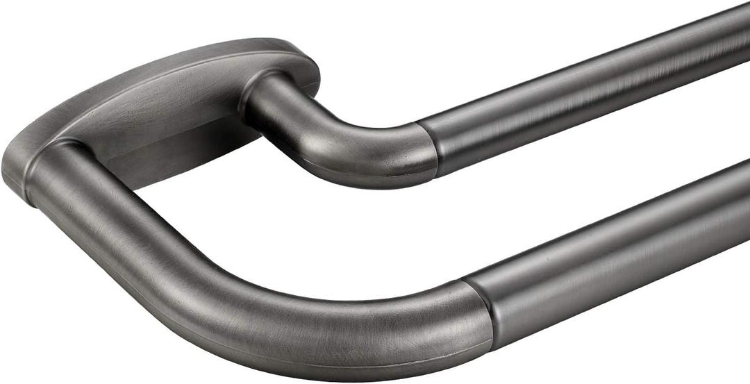 Double Curtain Rods Matte Brushed Grey,Room Darkening Drapery Rod 28-48 Inches,Adjustable 3/4 Inches Front and 5/8 Inches Back Quality Metal Rod for Window,Wrap Around Design
