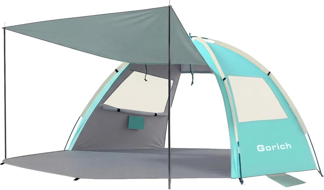 Gorich Beach Tent Sun Shelter with Canopy, Easy Setup UPF50+ UV Protection Sun Shade for 7-8 Person, Lightweight & Compact Beach Umbrella for Family Travel