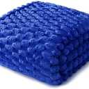 Twin Size Blanket for Bed with Jacquard Pattern, Fuzzy Soft Cozy Exquisite Blankets for All Season, Warm and Fluffy, 60x80 Inch, Blue