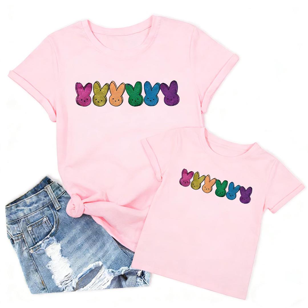 Mommy and Me Easter Outfits Mama and Me Bunny Matching Shirts Cute Peeps Graphic Tee Matching Family Easter Outfits Pink