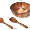 BILL.F Wooden Salad Bowl, 12'' Acacia Wood Salad Bowls Set Large Salad Mixing Bowl with Servers-3-Piece Big Salad Bowl Set