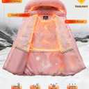 ASPO Women's Winter Warm Coats Waterproof Thick Fleece Lined Down Puffer Jacket 5 Pockets Long Parka Faux Fur Detachable Hood Pink L (Pink, L)
