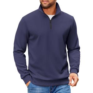 COOFANDY Mens Sweaters and Pullovers Light Weight 1/4 Zip Polo Sweatshirts, 3X-Large, Navy Blue