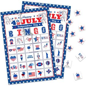 32Players 4th of July Bingo Game  Patriotic Bingo Cards for Kids Adults Independence Day Party Supplies with 24 Caller Chips