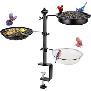Deck Bird Feeder for Railing, BOLITE Balcony Bird Feeders for Outside, Three Trays, Enhanced Version, Black, Birthday Gifts for Women Men, Gifts for Mom Dad
